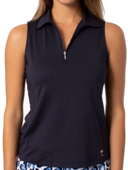 Golftini Ladies & Plus Size Sleeveless Zip Stretch Golf Polo Shirts - Navy