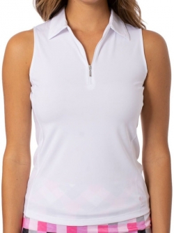 Golftini Ladies Sleeveless Zip Tech Golf Polo Shirts - White