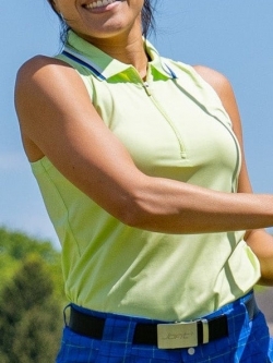 SPECIAL JoFit Ladies Sleeveless Cutaway Rib Collar Golf Polo Shirts - Lime Drop (Key Lime)