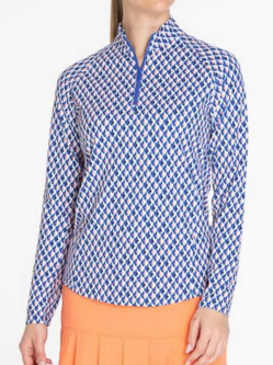 SPECIAL Sport Haley Ladies Tempo Long Sleeve Print Golf Shirts - SOUTH COAST (Blue/Multi)