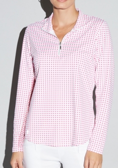 GGblue Ladies & Plus Size Georgia Ice Long Sleeve Golf Shirts - Pink Cube