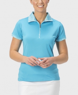 Nancy Lopez Ladies FEVER Short Sleeve Mock Golf Shirts - TRIBAL (Peacock Multi)