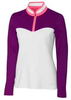 SALE Annika Ladies Protection Colorblock Long Sleeve Mock Golf Shirts - Precision/White