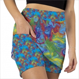 Skort Obsession Ladies & Plus Size Spilt Paint Pull On Print Golf Skorts - Multicolor