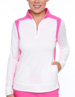 SALE Belyn Key Ladies Fairway Long Sleeve Golf Pullovers - PINK PANTHER (Chalk/Hot Pink)