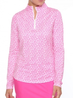 Belyn Key Ladies Mock Long Sleeve Print Golf Shirts - PINK PANTHER (Pink Panther Print)