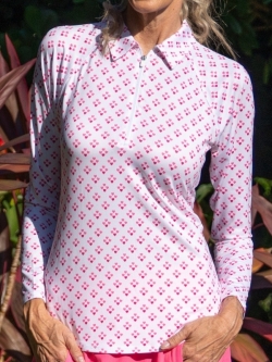 JoFit Ladies & Plus Size Long Sleeve UV Golf Polo Shirts - Agua Fresca (Heart)
