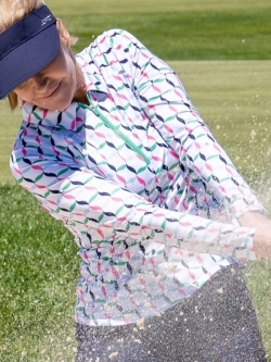 SPECIAL JoFit Ladies Long Sleeve UV Golf Polo Shirts - Agua Fresca (Small Ribbon Print)
