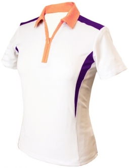 SALE Monterey Club Ladies Double Colorblock Short Sleeve Golf Shirts - White/Peach Pink