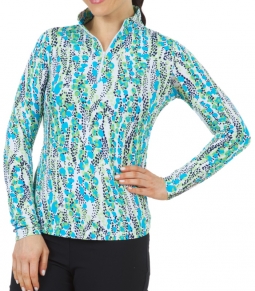 Ibkul Women's Plus Size Kamila Print Long Sleeve Mock Neck Golf Sun Shirts - Lime/Navy
