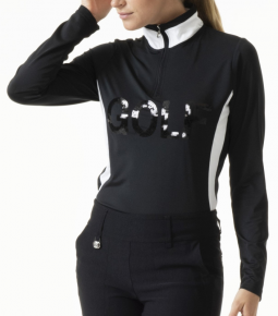 Daily Sports Ladies & Plus Size Netty Long Sleeve Mock Golf Shirts - Black