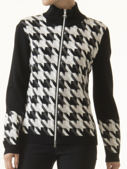 Daily Sports Ladies & Plus Size Simone Houndstooth Long Sleeve LINED Golf Cardigans - Black