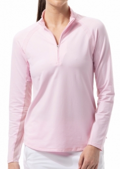 SanSoleil Ladies & Plus Size SolTek Long Sleeve Solid Zip Mock Golf Shirts - Assorted Colors