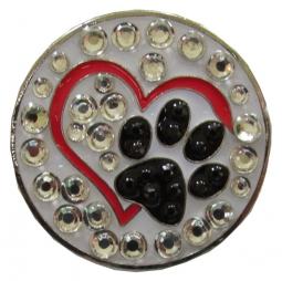 BOG Crystal Ball Marker & Shiny Nickel Visor Clips - Heart with Dog Paw