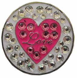 BOG Crystal Ball Marker & Shiny Nickel Visor Clips - Pink Love Heart