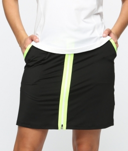 Belyn Key Ladies Full Zip Front Golf Skorts - SUNSET BOULEVARD (Onyx/Chalk/Tennis Ball Yellow)