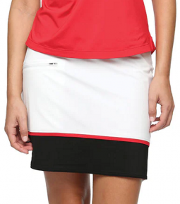 Belyn Key Ladies Contrast Banded Pull On Golf Skorts - FRENCH CONNECTION (Chalk/Onyx/Scarlet)