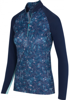 Greg Norman Ladies & Plus Size Solar XP Monet Print L/S ¼-Zip Golf Shirts - ESSENTIALS (Navy)