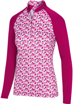Greg Norman Ladies & Plus Size Solar XP Prism Print L/S ¼-Zip Golf Shirts - ESSENTIALS (Merlot)