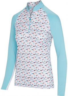 Greg Norman Ladies & Plus Size Solar XP Prism Print L/S ¼-Zip Golf Shirts - ESSENTIALS (Oasis Blue)