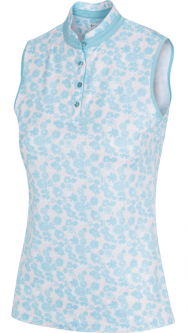 SPECIAL Greg Norman Ladies Matisse Sleeveless Print Golf Shirts - THE RIVIERA (Oasis Blue)