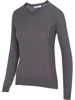Greg Norman Ladies Cypress Long Sleeve V-Neck Golf Sweaters - THE EVERGLADES (Slate)
