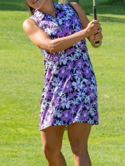 JoFit Ladies Sleeveless Golf Polo Dresses - Purple Rain (Brushstroke Floral)