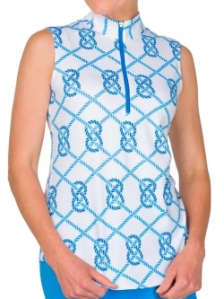 JoFit Ladies & Plus Size Sleeveless Mock Golf Shirts - Rum Punch (Rope Print)