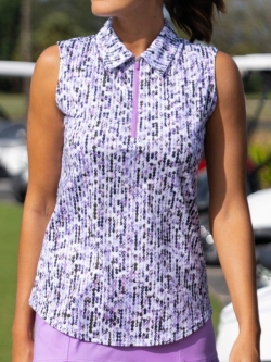 JoFit Ladies Sleeveless Golf Polo Shirts - Purple Rain (Jewel Print)
