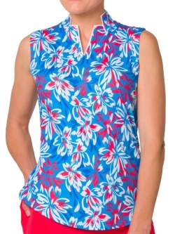 SPECIAL JoFit Ladies & Plus Size Notch Collar S/L Golf Polo Shirts - Rum Punch (Marina Floral Print)