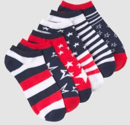 K Bell Ladies Golf Sport Socks -  Stars & Stripes Ankle Socks - 6 Pair Pack