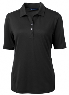 SALE Cutter & Buck Ladies Virtue Elbow Sleeve Eco Pique Recycled Golf Polo Shirts - Black