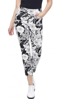 Swing Control Ladies 28" BOUQUET Pull On Print Golf Ankle Pants - Black/White Floral