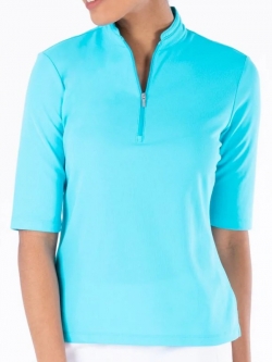 SALE Nivo Ladies Noa 3/4 Sleeve Mock Golf Shirts - Aqua