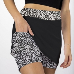 Skort Obsession Ladies & Plus Size Black By Demand Pull On Print Golf Skorts - Black/White