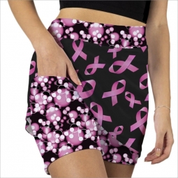 Skort Obsession Ladies & Plus Size Cure Breast Cancer Black Pull On Print Golf Skorts - Black Multi