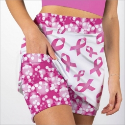 Skort Obsession Ladies & Plus Size Cure Breast Cancer White Pull On Print Golf Skorts - Pink/White