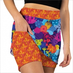 Skort Obsession Ladies & Plus Size Colorful Corals Pull On Print Golf Skorts - Multicolor