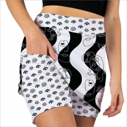 Skort Obsession Ladies & Plus Size Let's Face It Pull On Print Golf Skorts - White/Black