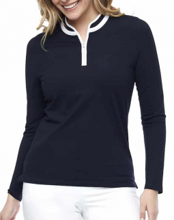 Swing Control Ladies Long Sleeve Zip Mock Golf Shirts - Navy & Black