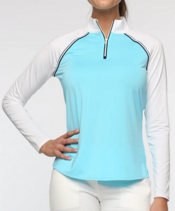 Belyn Key Ladies LaJolla Raglan Long Sleeve Golf Shirts - ENDLESS SUMMER (Frost/Cobalt/Chalk)