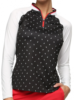 Belyn Key Ladies Sabrina Long Sleeve Zip Golf Shirts - FRENCH CONNECTION (Bandana Print)