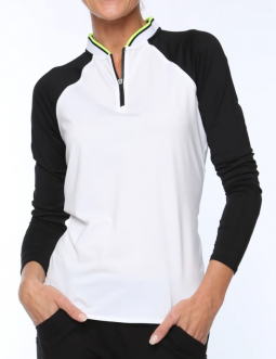 Belyn Key Ladies Sabrina Long Sleeve Zip Golf Shirts - SUNSET BOULEVARD (Chalk/Onyx)