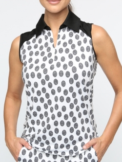 Belyn Key Ladies Kali Sleeveless Print Golf Polo Shirts - SUNSET BOULEVARD (Mosaic Polka Dot)