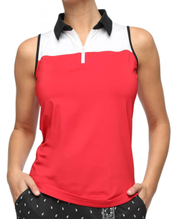 Belyn Key Ladies Panther Sleeveless Golf Polo Shirts - FRENCH CONNECTION (Scarlet/Chalk/Onyx)