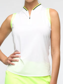 Belyn Key Ladies Sabrina Sleeveless Golf Shirts - SUNSET BOULEVARD (Chalk/Onyx/Tennis Ball Yellow)