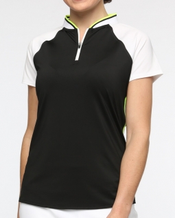 Belyn Key Ladies Princess Seam C/S Golf Shirts - SUNSET BOULEVARD (Onyx/Chalk/Tennis Ball Yellow)