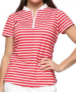 Belyn Key Ladies Tapered Neck Cap Sleeve Golf Shirts - FRENCH CONNECTION (Scarlet Stripe)