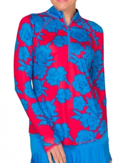 SALE JoFit Ladies Long Sleeve UV Mock Golf Shirts - Rum Punch (Graphic Floral Print)