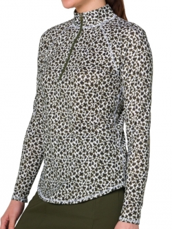 JoFit Ladies & Plus Size Long Sleeve UV Mock Golf Shirts - Purple Rain (Loden Cheetah Print)